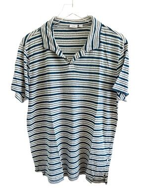 Onia Blue & Cream Striped Polo Shirt